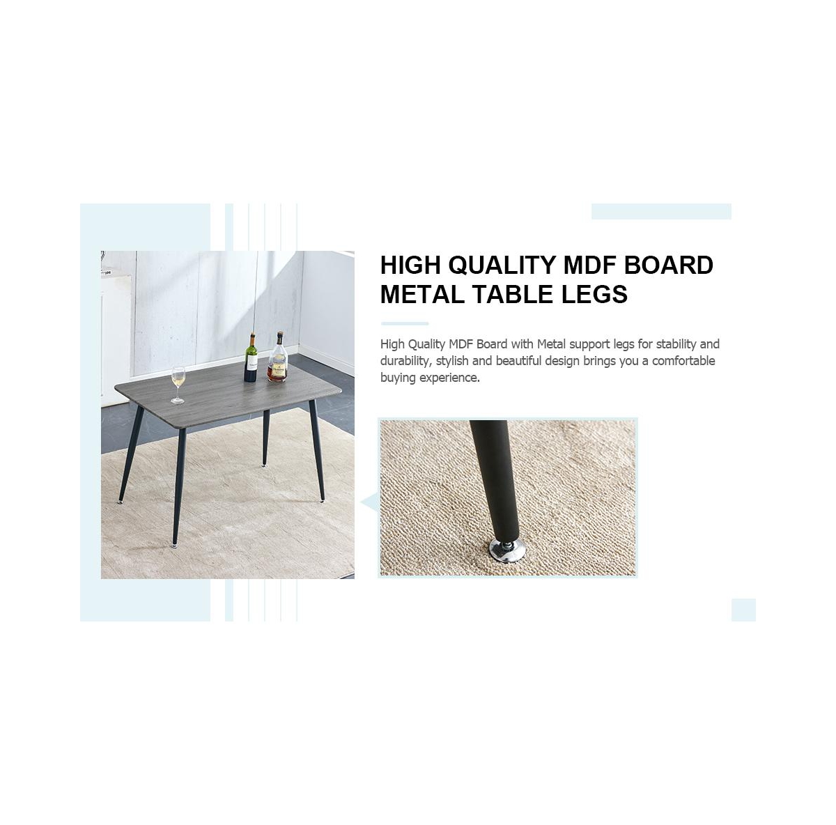 Streamdale Furniture table and 4 chairs setwood grain table with Mdf tabletop and black iron legs.a set of 4 modern medieval style chairs, equ