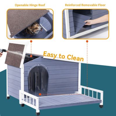 Streamdale Large Wooden Dog House with Terrace and Waterproof Roof