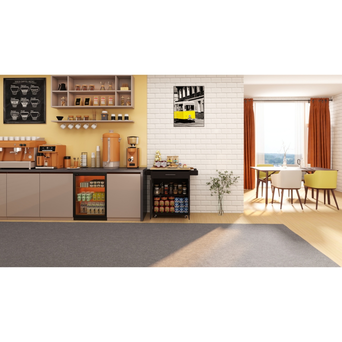 Streamdale Furniture Kitchen island rolling trolley cart with drawer & 2 doors with Adjustable Shelves & towel rack & seasoning rack rubber wood tab