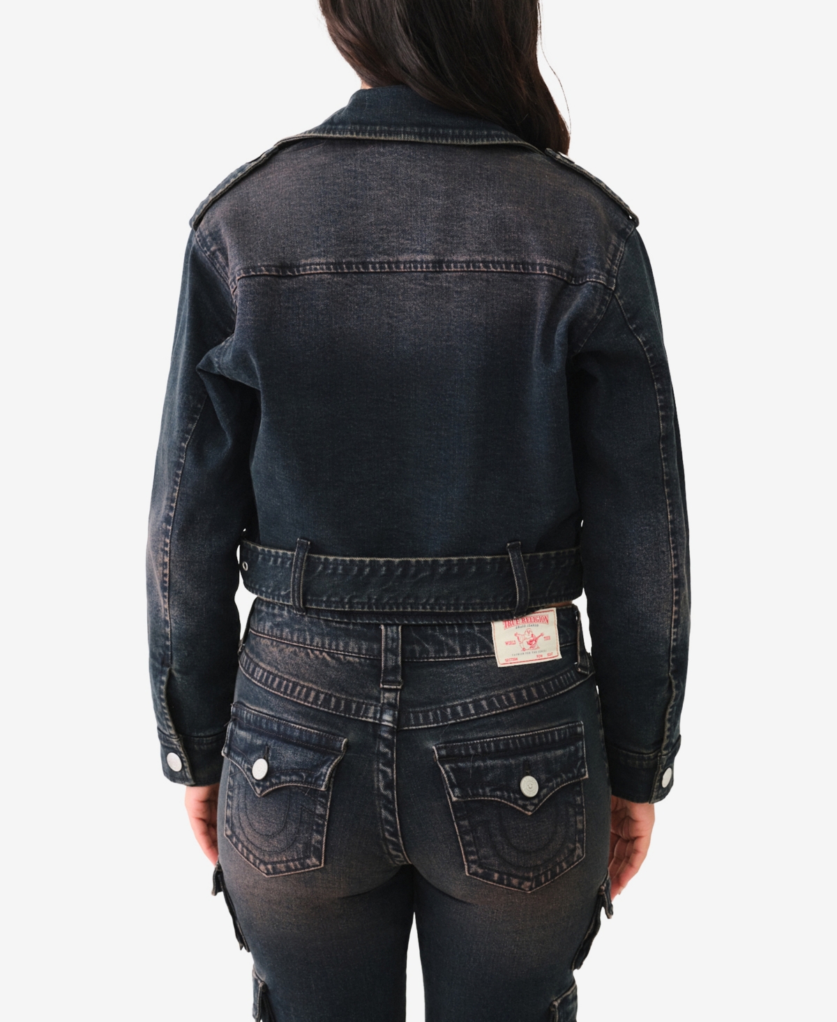 True Religion Women's Denim Moto Jacket with Fur