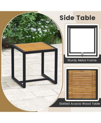 3 PCS Patio Conversation Set with Coffee Table Solid Acacia Wood Armrests Tabletop