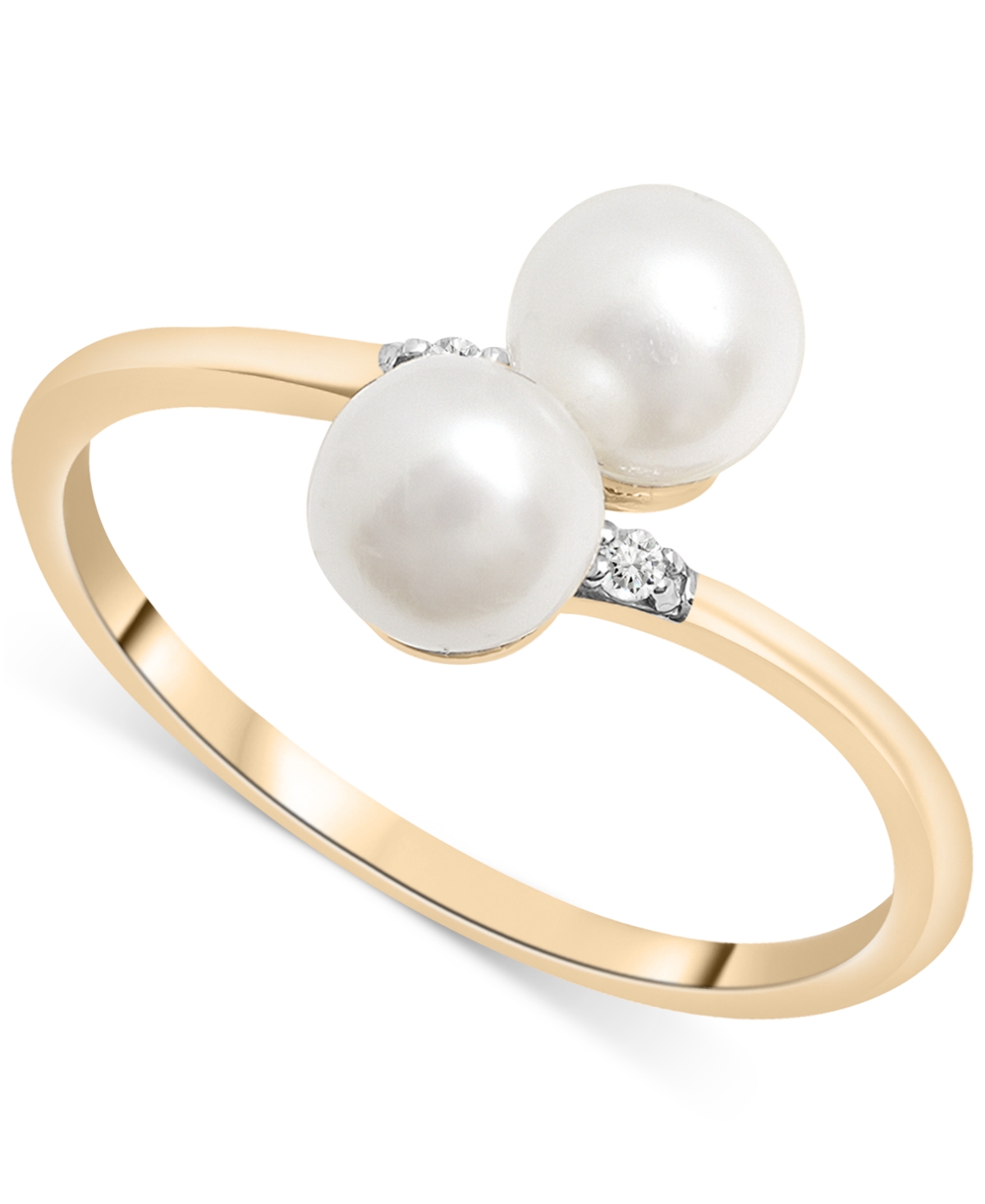 Macy's Cultured Freshwater Pearl (5mm) & Diamond Accent Bypass Ring In 10k Gold In White