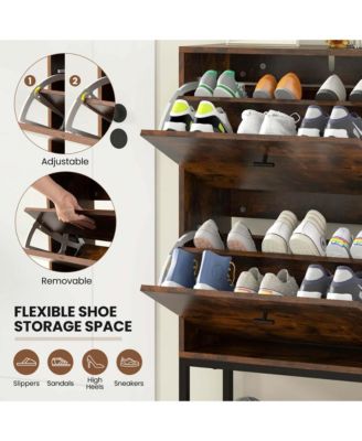 MDF and Metal Industrial Shoe Storage Cabinet with 2 Flip Drawers and Bottom Shelf