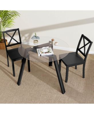 36" Round Glass Dining Table for 4 with Tempered Glass Tabletop Rubber Wood Frame