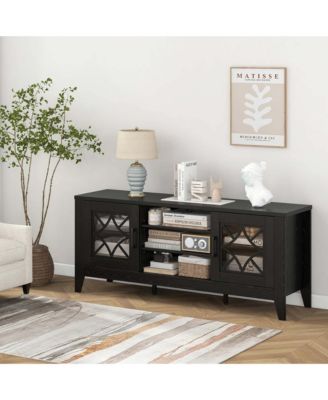 TV Stand for TVs up to 65" with 3-Position Adjustable Shelves Tempered Glass Doors