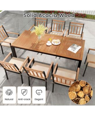 9 PCS Outdoor Dining Table & Chairs Set Table with Acacia Wood Top Umbrella Hole