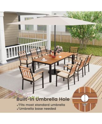 9 PCS Outdoor Dining Table & Chairs Set Table with Acacia Wood Top Umbrella Hole