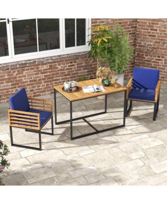 3 PCS Patio Dining Table Set with Bistro Chairs Large Coffee Table Seat Cushions