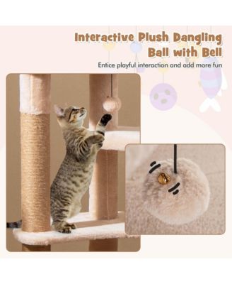 65" Cattail Cat Tower with Jute Scratching Posts Perch Basket Bed Dangling Balls