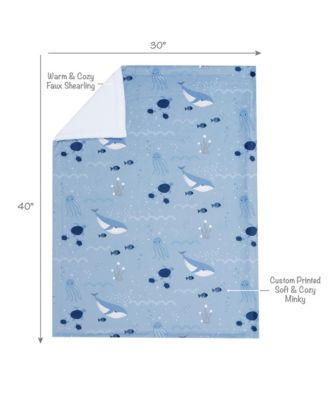 Bubbles & Squirt Blue Ocean/Aquatic Whale Soft Fleece Baby Blanket