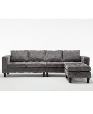 5-Seat Fabric Modular Sofa with Ottoman & Reversible Chaise