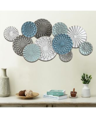 48" Wide Modern Multi-Color Metal Abstract Floral Layered Plates Wall Art Hanging Wall Decor