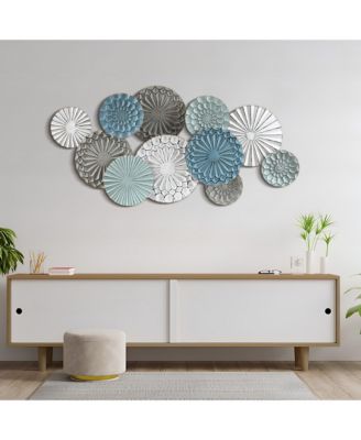 48" Wide Modern Multi-Color Metal Abstract Floral Layered Plates Wall Art Hanging Wall Decor
