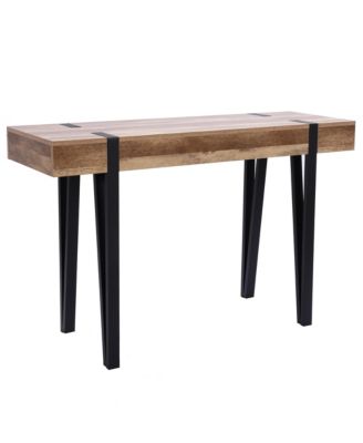 Oak Finish MDF Wood Black Metal Console Entry Table