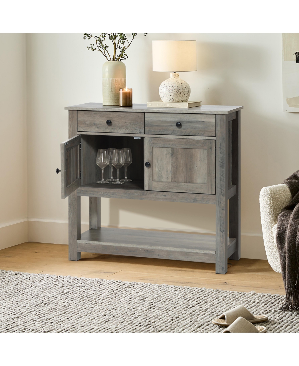 Luxenhome 35.43" Wide Server 2-drawer 2-door Buffet Storage Cabinet In Gray,brown,black
