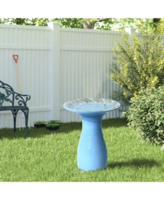 Powder Blue Vintage Spiral Ceramic 20-In Tall Birdbath
