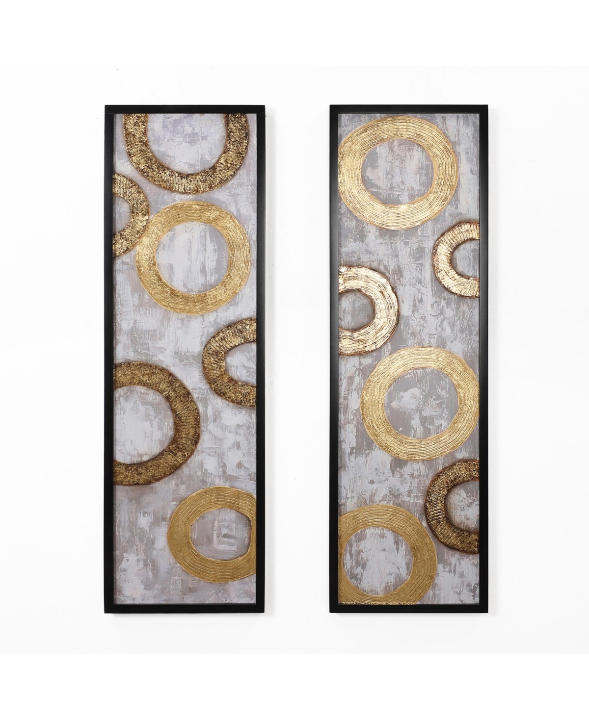 Luxenhome 2-piece Gold And Brown Metal With Black Rectangle Frame Wall Decor Set In Black,brown,gold