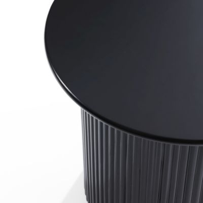 15'' Small Accent Table Compact Size Black Fluted Fir & MDF Wood Round Side Tables