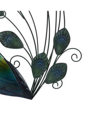 29.5-Inch H Peacock Metal and Glass Outdoor Wall Decor