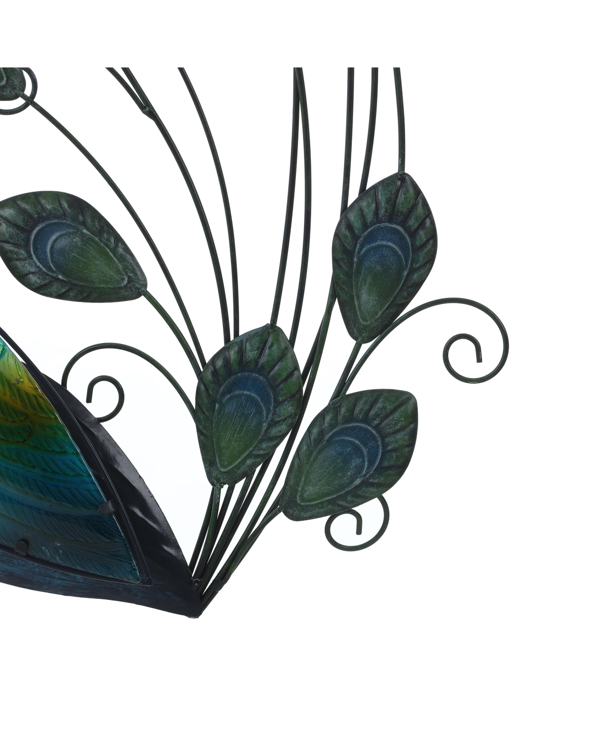 LuxenHome 29.5-Inch H Peacock Metal and Glass Outdoor Wall Decor