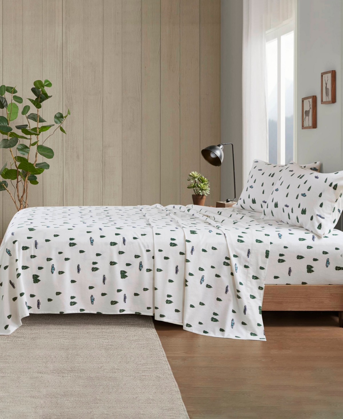 Woolrich Printed Flannel 3-pc. Sheet Set, Twin In Green Trees Trucks