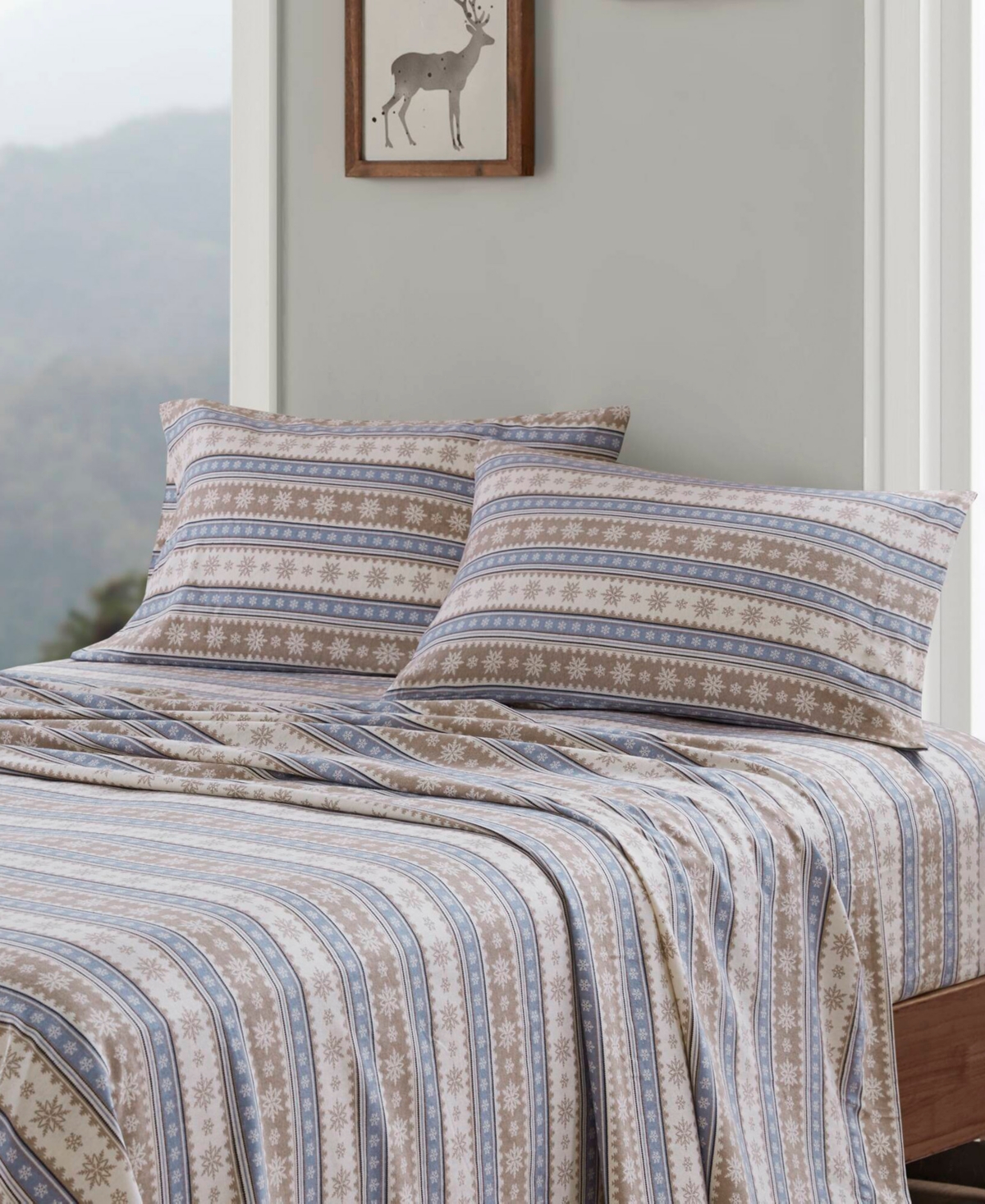 Woolrich Printed Flannel 4-pc. Sheet Set, Full In Blue Snowflake