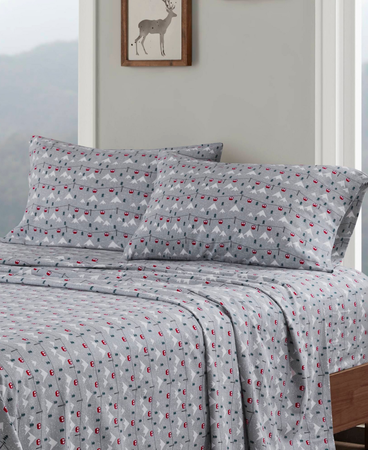 Woolrich Printed Flannel 4-pc. Sheet Set, Full In Grey Ski Jump