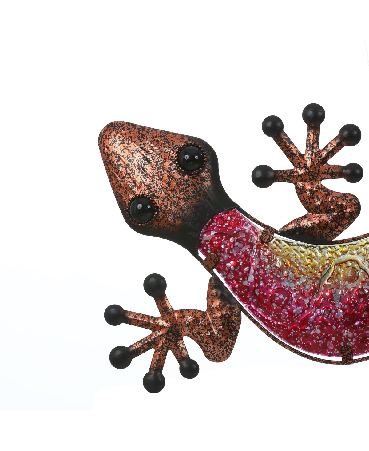 LuxenHome 24-InchGecko Lizard Metal and Glass Outdoor Wall Decor - Pink