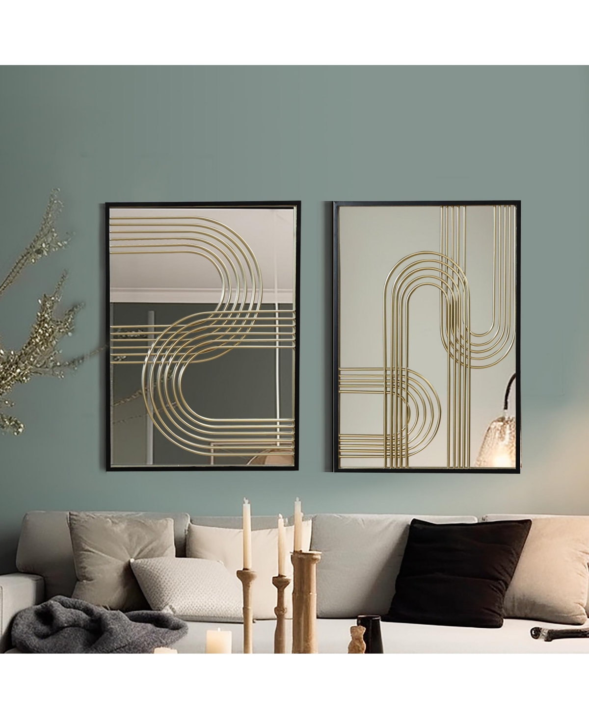 Luxenhome Set Of 2 Modern Iron Loops Rectangular Accent Wall Mirrors In Black,gold,silver