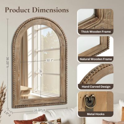 39-Inch Wood Framed Arch Wall Mirror Accent Vanity Mirror Hanging Decor Large Wall Mounted Mirror