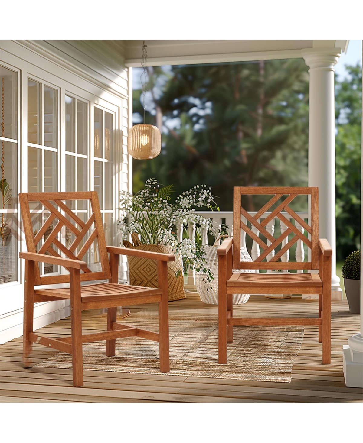 LuxenHome Carmel Solid Wood Outdoor Dining Chair, Set of 2