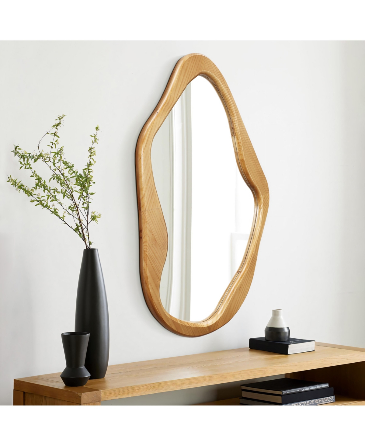 Luxenhome Freeform Pine Wood Frame Free Form Wall Mirror In Brown