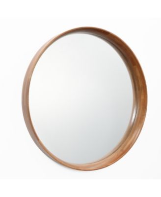 Natural Rubberwood Frame Round Wall Mirror