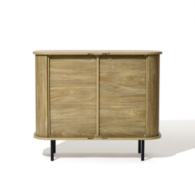Mid-Century Modern 2-Door Accent Cabinet with Slatted Sliding Doors