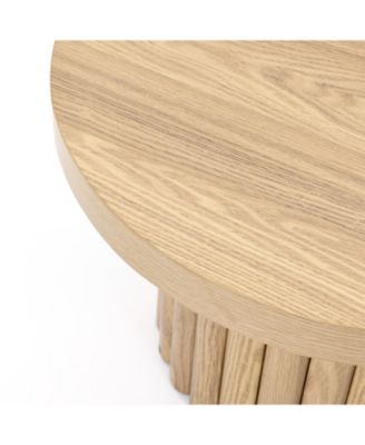 End Table 23.6"Wide Brown Wood Fluted Round Coffee Table and Side Table for Living Room