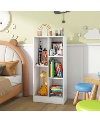 5-Cube Wooden Bookcase with Anti-Tip Kits and Storage Organizer for Kids' Room