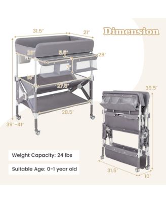 Portable Baby Changing Table with Wheels Adjustable Height Large Storage Rack