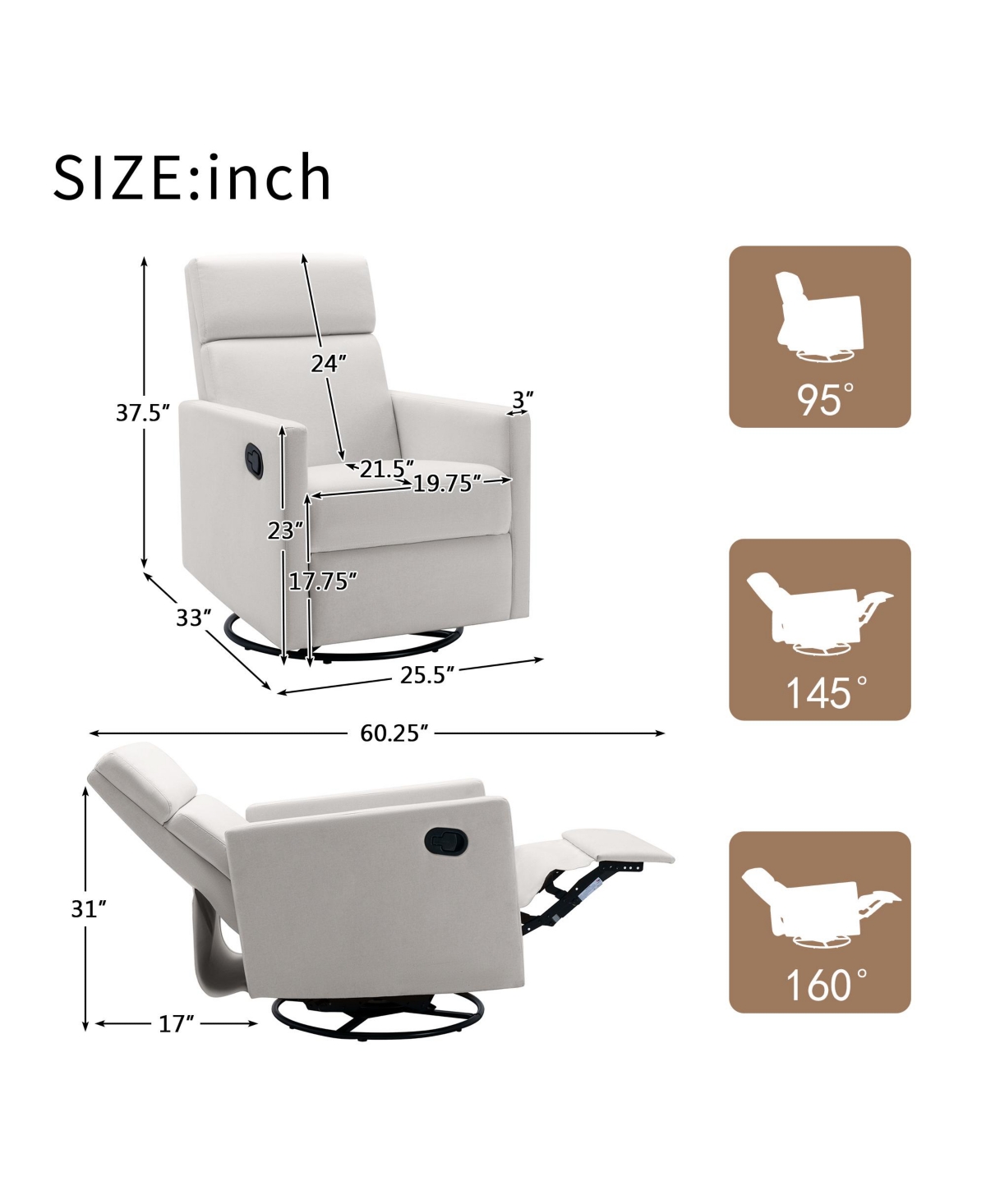 Slickblue Plush Rocker Nursery Chair Glider Swivel Recliner for Comfortable Seating