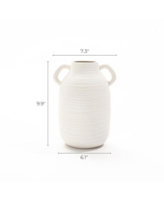 White Ceramic Jug 9.9-Inch Tall Round Vase
