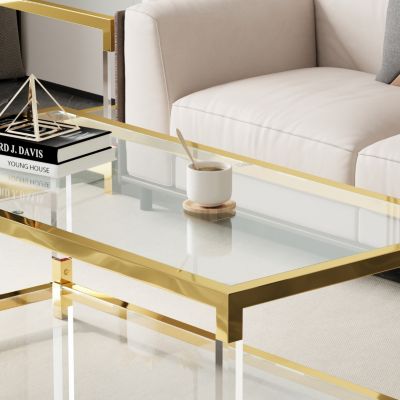  Gold Metal & Acrylic Coffee Table