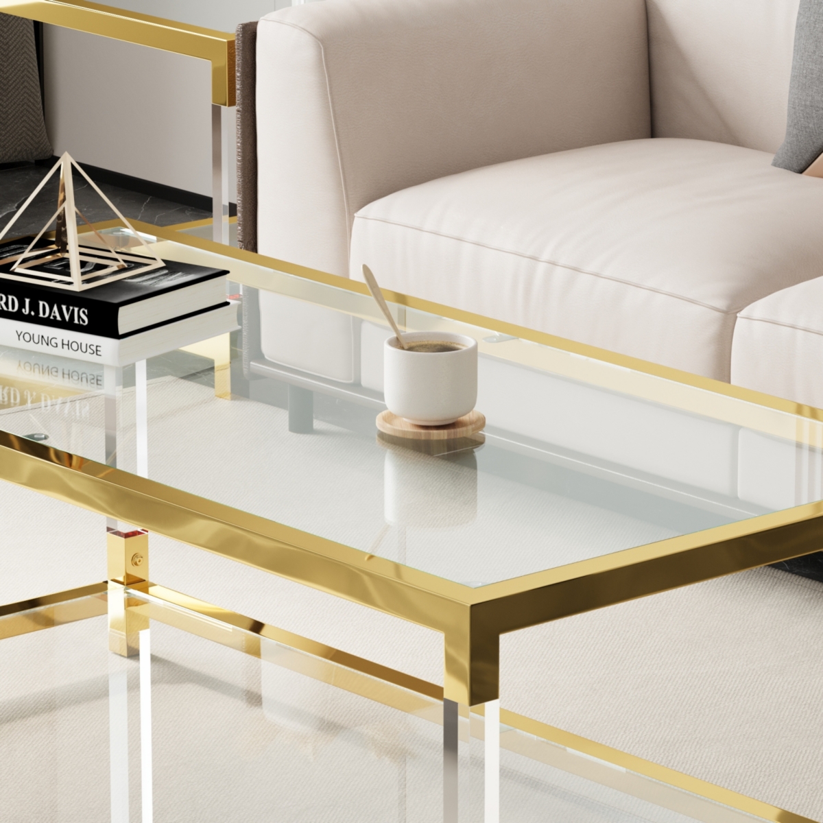 Streamdale Furniture Gold Metal & Acrylic Coffee Table