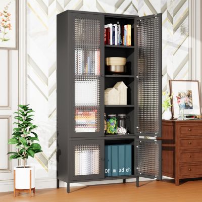 4-Door Metal Storage Display Cabinet with Glass Tempered Doors