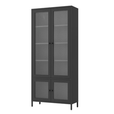 4-Door Metal Storage Display Cabinet with Glass Tempered Doors
