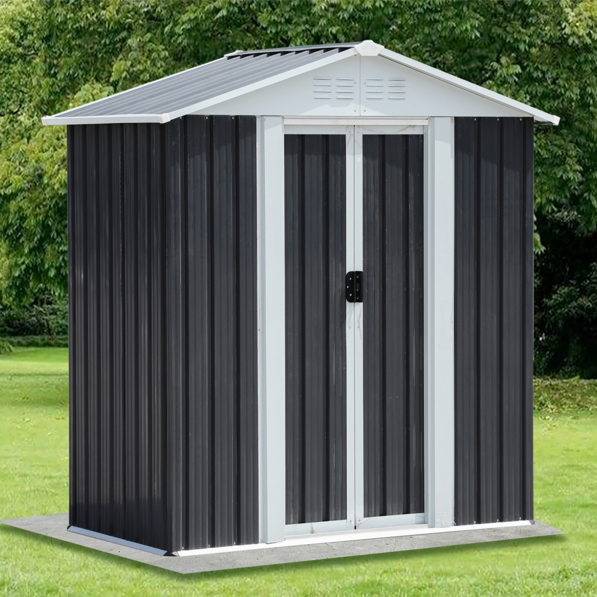 Outdoor Waterproof Garden Tool Storage Sheds 5FTx3FT Apex Roof Grey With Aluminum alloy frame And Sliding doors - Grey