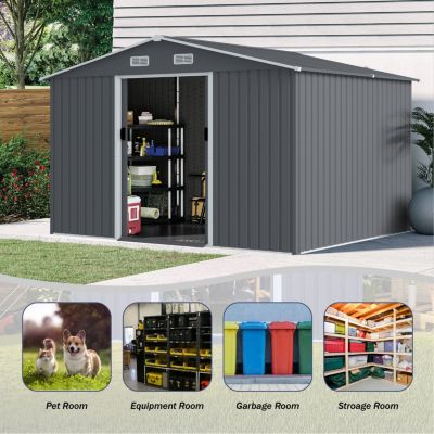 8x10 Metal Storage Shed with Sliding Doors
