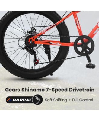 Elecony 24 Inch Fat Tire Bike Adult/Youth Full Shimano 7 Speeds Mountain Bike, Dual Disc Brake, High-Carbon Steel Frame, Front Suspension, Mountain Trail Bike, Urban Commuter City Bicycle