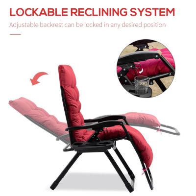 Zero Gravity Chair, Folding Reclining Lounge Chair with Padded Cushion, Side Tray for Indoor and Outdoor, Supports up to 264 lbs., Red