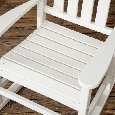 Outdoor Rocking Chair, All Weather-Resistant HDPE Rocking Patio Chairs with Rustic High Back, Armrests, Oversized Seat and Slatted Backrest, 350lbs Weight Capacity, White
