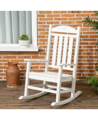 Outdoor Rocking Chair, All Weather-Resistant HDPE Rocking Patio Chairs with Rustic High Back, Armrests, Oversized Seat and Slatted Backrest, 350lbs Weight Capacity, White