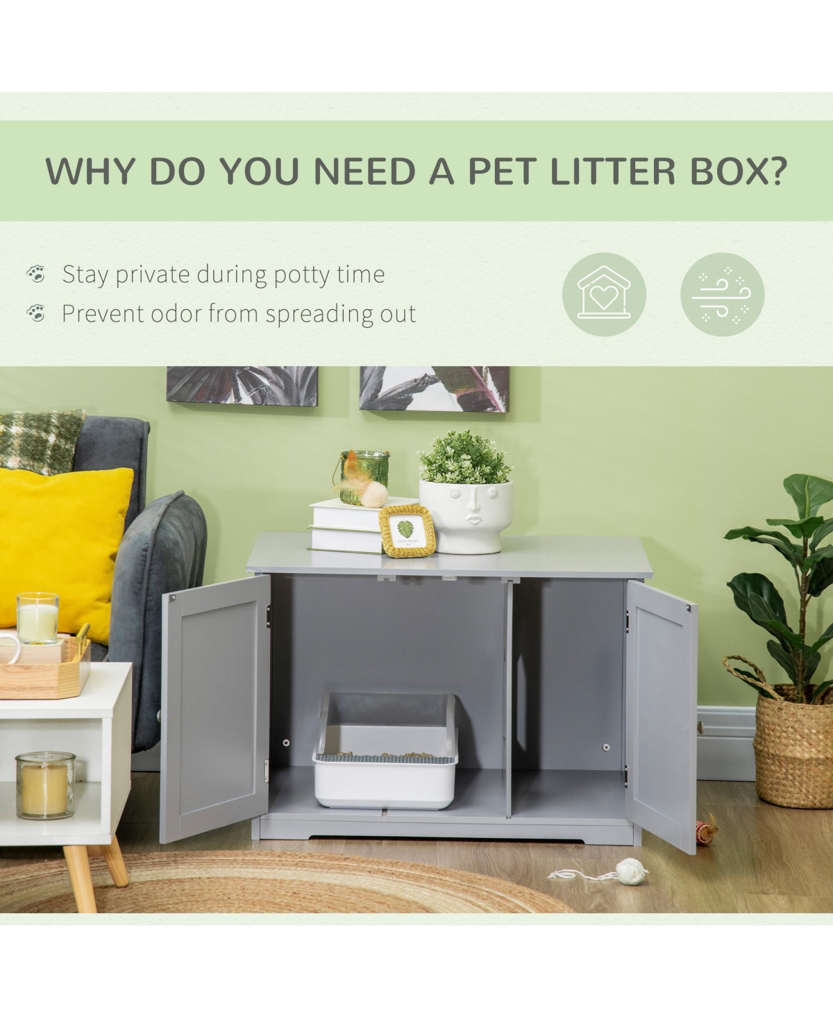 Streamdale Furniture Modern Cat Litter Box Enclosure with Adjustable Partition for Customizable Space, Cat Washroom End Table for Indoor Cats with Hid